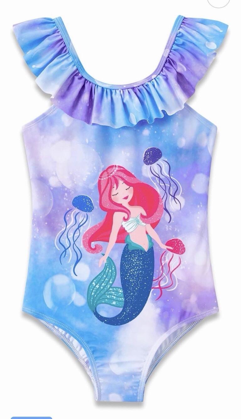 Dvenki Girls One Piece Swimsuit Adjustable Straps Mermaid Jellyfish 6/7 New